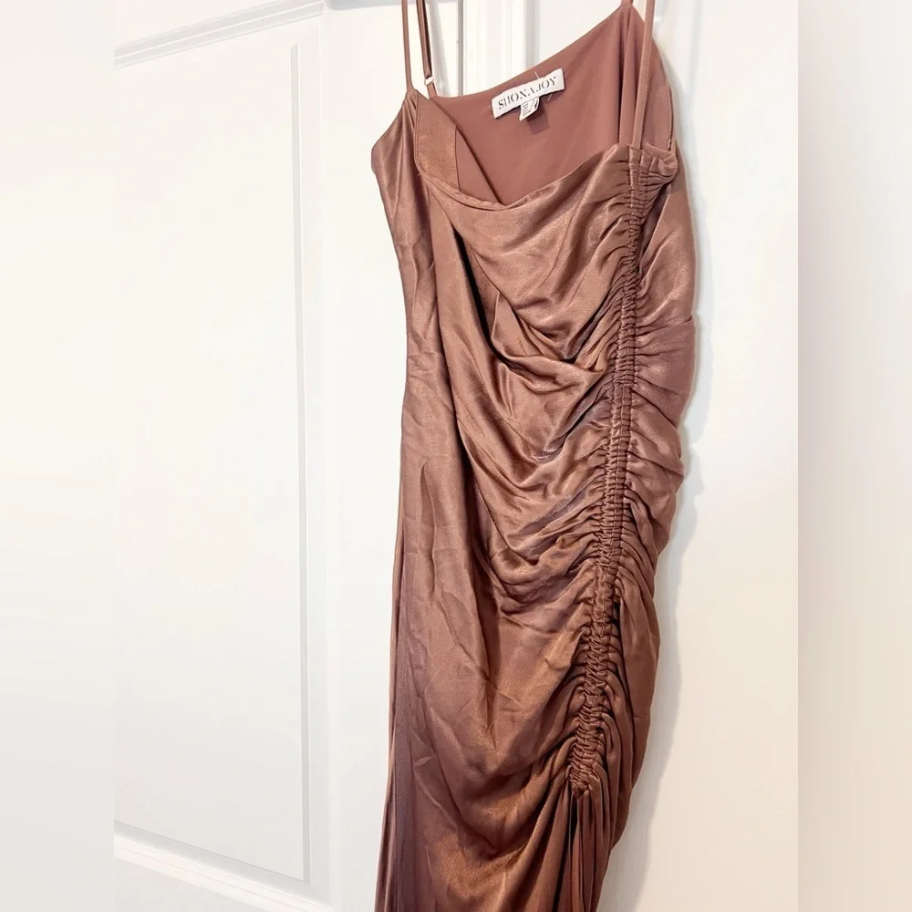 Shona Joy Lily Bias Ruched Midi Dress in Clove